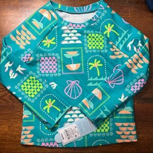 Cat & Jack Teal Patterned Kids Swim top UPF 50+
